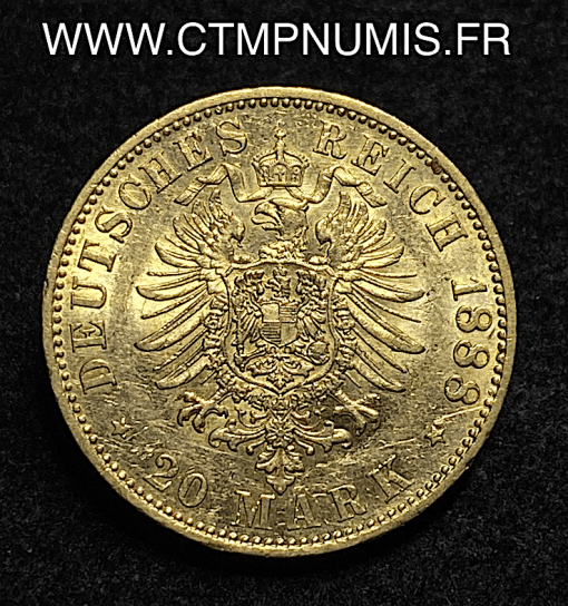 ,MONNAIE,ALLEMAGNE,PRUSSE,20,MARK,OR,FREDERICK,1888,