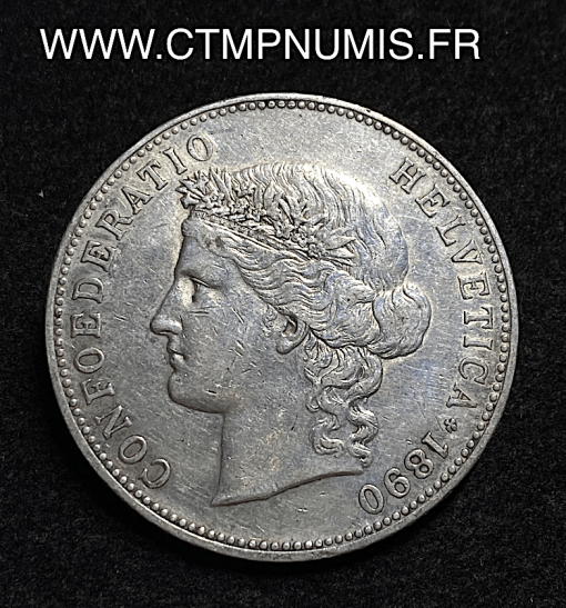 ,MONNAIE,SUISSE,5,FRANCS,ARGENT,HELVETIA,1890,B,BERNE,