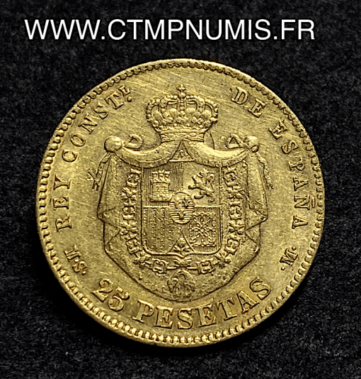 ,MONNAIE,ESPAGNE,25,PESETAS,OR,ALPHONSE,XII,1881,81,