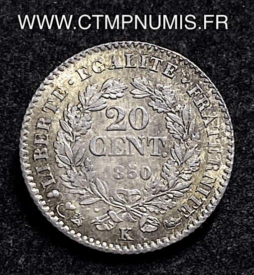 ,MONNAIES,20,CENTIMES,ARGENT,CERES,1850,K,BORDEAUX,SPL,