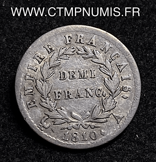 ,MONNAIE,EMPIRE,DEMI,FRANC,ARGENT,NAPOLEON,I°,EMPEREUR,1810,PARIS,