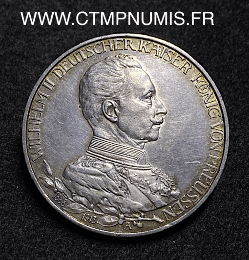 ,MONNAIE,ALLEMAGNE,PRUSSE,3,MARK,ARGENT,GUILLAUME,II,1913,