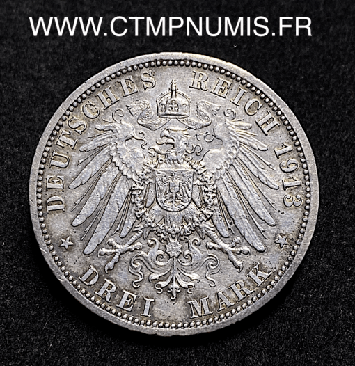 ,MONNAIE,ALLEMAGNE,PRUSSE,3,MARK,ARGENT,GUILLAUME,II,1913,