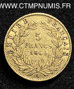 ,MONNAIE,EMPIRE,5,FRANCS,OR,NAPOLEON,III,TETE,LAUREE,1864,A,PARIS,