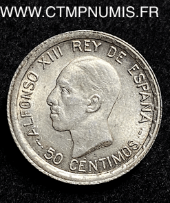 ,MONNAIE,ESPAGNE,50,CENTIMOS,ARGENT,ALPHONSE,XIII,1926,