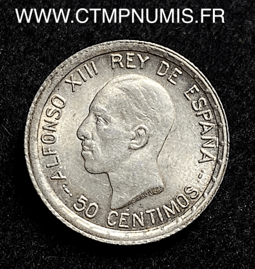 ,MONNAIE,ESPAGNE,50,CENTIMOS,ARGENT,ALPHONSE,XIII,1926,