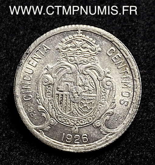 ,MONNAIE,ESPAGNE,50,CENTIMOS,ARGENT,ALPHONSE,XIII,1926,