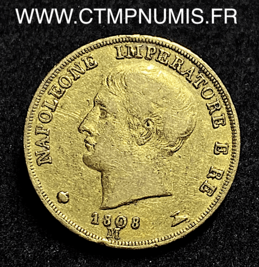 ,MONNAIE,ITALIE,20,LIRE,OR,NAPOLEON,EMPEREUR,1808,M,MILAN,