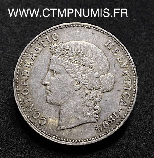 ,MONNAIE,SUISSE,5,FRANCS,ARGENT,1894,B,BERNE,