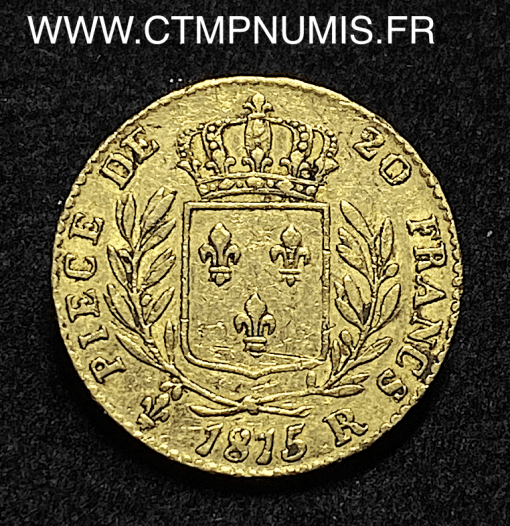 ,MONNAIE,ROYALE,LOUIS,XVIII,20,FRANCS,OR,1815,R,LONDRES,