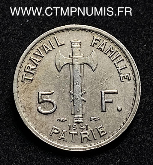 ,MONNAIE,5,FRANCS,PETAIN,1941,