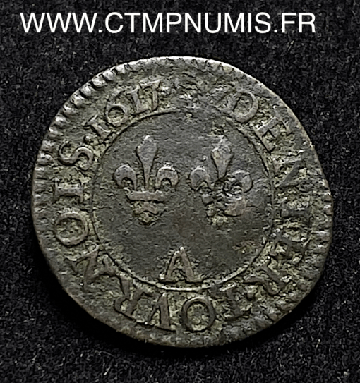,MONNAIE,ROYALE,LOUIS,XIII,DENIER,TOURNOIS,1617,PARIS,