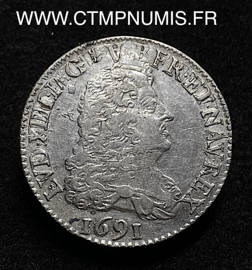 ,MONNAIE,ROYALE,LOUIS,XIV,1/4,ECU,ARGENT,AUX,8,L,1691,PARIS,