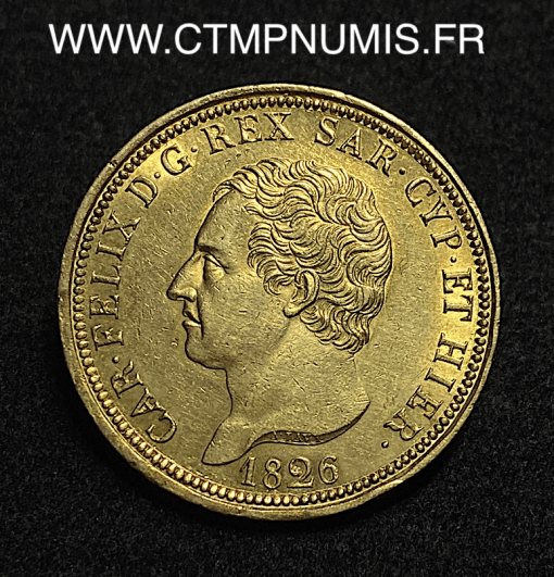 ,MONNAIE,ITALIE,SARDAIGNE,80,LIRE,OR,CHARLES,FELIX,1826,TURIN,