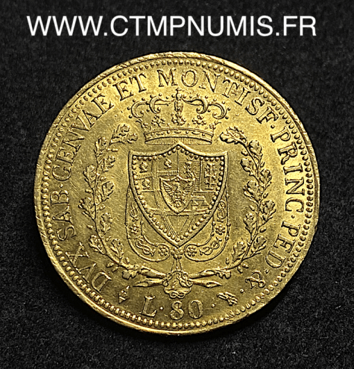 ,MONNAIE,ITALIE,SARDAIGNE,80,LIRE,OR,CHARLES,FELIX,1826,TURIN,