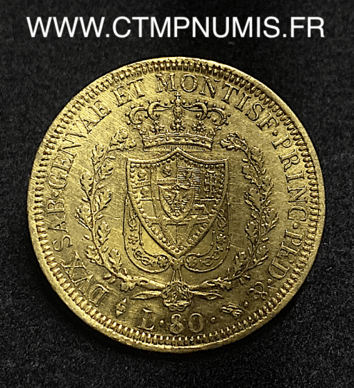 ,MONNAIE,ITALIE,SARDAIGNE,80,LIRE,OR,CHARLES,FELIX,1826,TURIN,