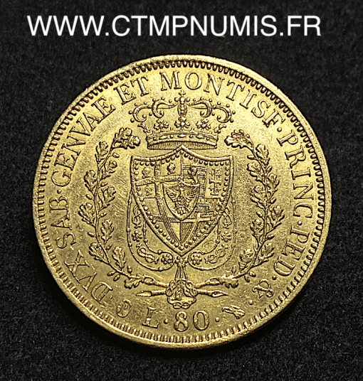 ,MONNAIE,ITALIE,SARDAIGNE,80,LIRE,OR,CHARLES,FELIX,1830,TURIN,