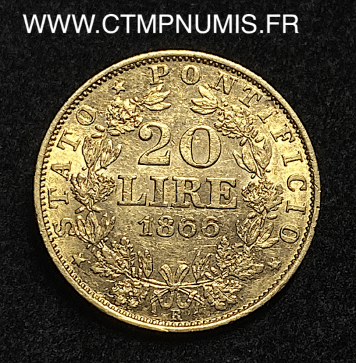 ,MONNAIE,ITALIE,20,LIRE,OR,PIE,IX,1866,R,ROME,XXI,