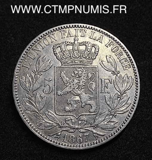 ,MONNAIE,ROYAUME,BELGIQUE,5,FRANCS,ARGENT,1867,F,POINTE,