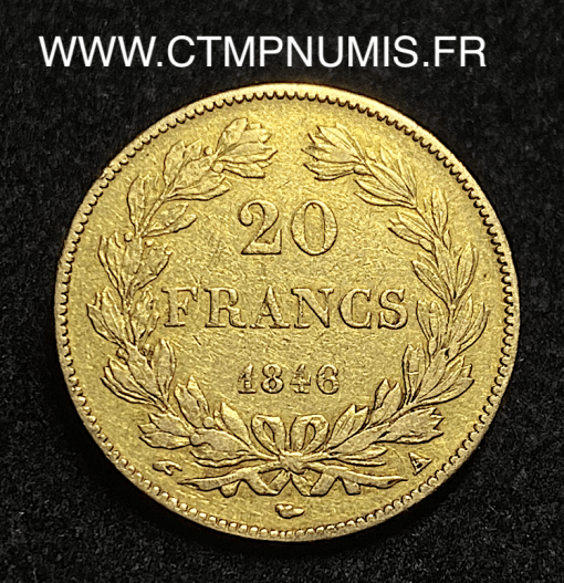 ,MONNAIE,ROYALE,20,FRANCS,OR,LOUIS,PHILIPPE,I°,1846,A,PARIS,