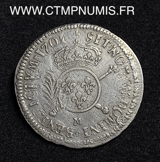 ,MONNAIE,ROYALE,LOUIS,XIV,1/2,ECU,ARGENT,AUX,INSIGNES,1701,M,TOULOUSE,