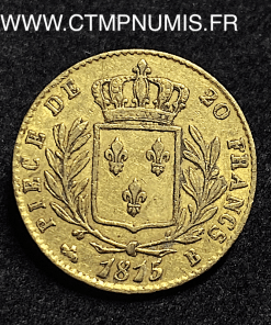 ,MONNAIE,ROYALE,LOUIS,XVIII,20,FRANCS,OR,1815,B,ROUEN,