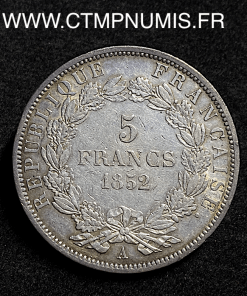 ,MONNAIE,EMPIRE,5 FRANCS,ARGENT,LOUIS,NAPOLEON,1852,PARIS,