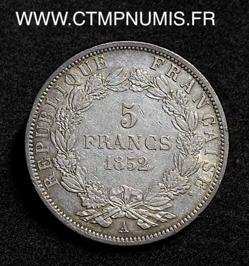 ,MONNAIE,EMPIRE,5 FRANCS,ARGENT,LOUIS,NAPOLEON,1852,PARIS,