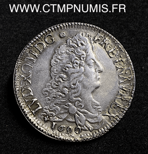 ,MONNAIE ROYALE,LOUIS,XIV,ECU,ARGENT,AUX,8,L,1690,M,TOULOUSE,