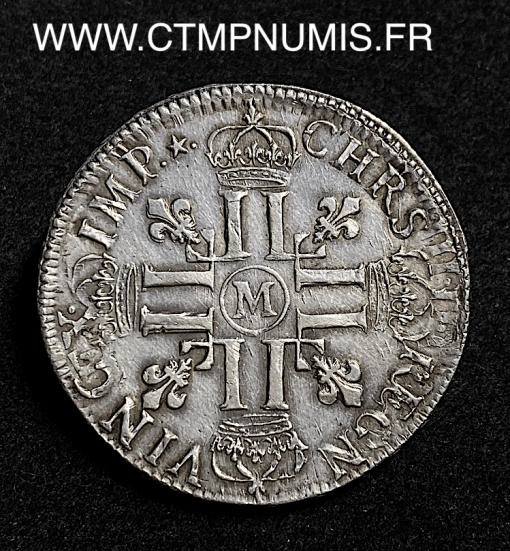 ,MONNAIE ROYALE,LOUIS,XIV,ECU,ARGENT,AUX,8,L,1690,M,TOULOUSE,