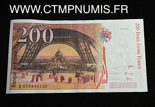 ,BILLET,200,FRANCS,EIFFEL,1997,TYPE,1995,NEUF,