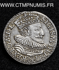 ,MONNAIE,POLOGNE,3,GROSZY,ARGENT,SIGISMOND,III,1592,MALBORK,