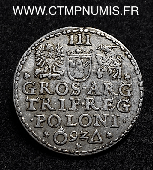 ,MONNAIE,POLOGNE,3,GROSZY,ARGENT,SIGISMOND,III,1592,MALBORK,