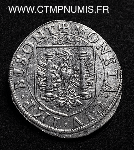 ,MONNAIE,FRANCHE,COMTE,TESTON,ARGENT,CHARLES,V,1624,BESANCON,