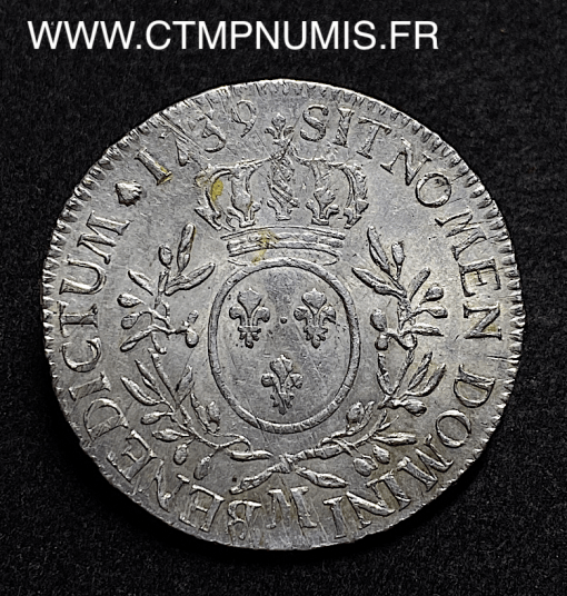 ,MONNAIE,ROYALE,LOUIS,XV,ECU,ARGENT,AUX,LAURIERS,1739,M,TOULOUSE,