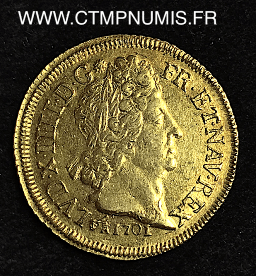 ,MONNAIE,ROYALE,LOUIS,XIV,DOUBLE,LOUIS,OR,AUX,8,L,ET,INSIGNES,1701,M,TOULOUSE,