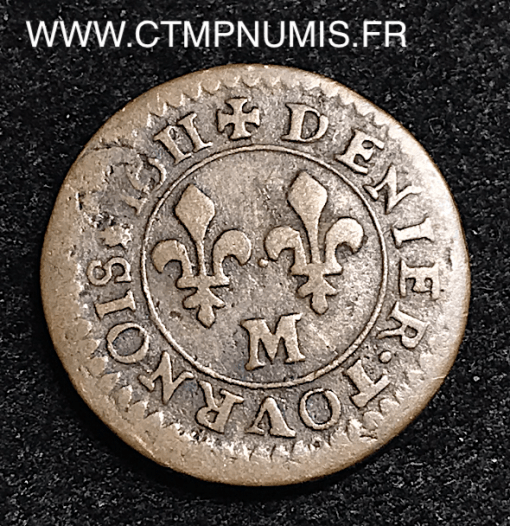 ,MONNAIE,ROYALE,LOUIS,XIII,DENIER,TOURNOIS,1611,M,TOULOUSE,