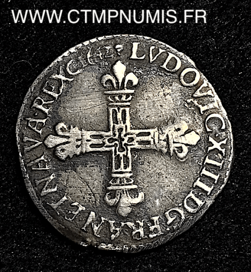 ,MONNAIE,ROYALE,LOUIS,XIII,1/8,ECU,ARGENT,1642,M,TOULOUSE,