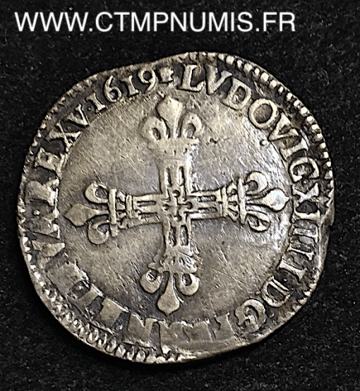 ,MONNAIE,ROYALE,LOUIS,XIII,1/4,ECU,ARGENT,1619,M,TOULOUSE,