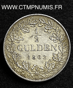 ,MONNAIE,ALLEMAGNE,BADEN,1/2,GULDEN,ARGENT,1862,