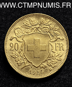 ,MONNAIE,SUISSE,20,FRANCS,OR,VRENELI,1926,B,BERNE,