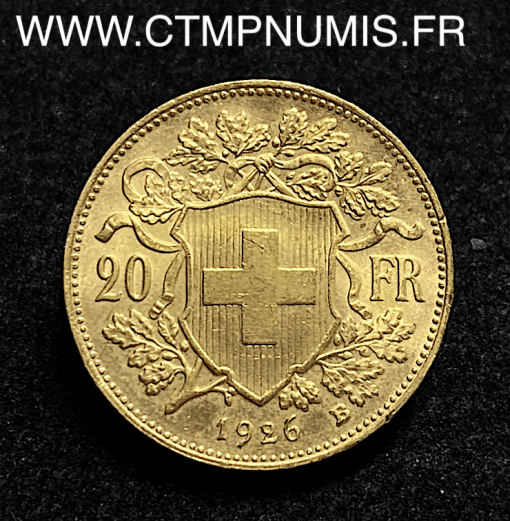 ,MONNAIE,SUISSE,20,FRANCS,OR,VRENELI,1926,B,BERNE,