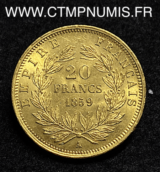 ,MONNAIE,EMPIRE,20,FRANCS,OR,NAPOLEON,III,TETE,NUE,1859,PARIS,
