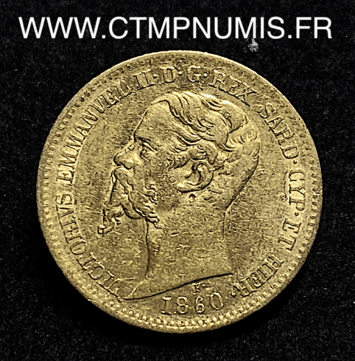 ,MONNAIE,ITALIE,SARDAIGNE,20,LIRE,OR,VICTOR,EMMANUEL,II,1860,GENES,