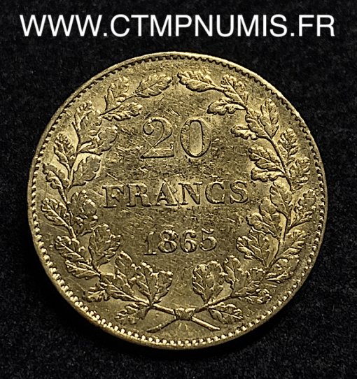 ,MONNAIE,BELGIQUE,20,FRANCS,OR,LEOPOLD,I°,1865,