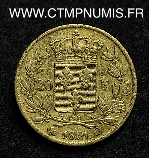 ,MONNAIE,ROYALE,LOUIS,XVIII,20,FRANCS,OR,1819,Q,PERPIGNAN,