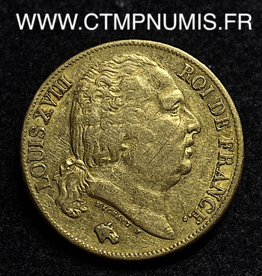 ,MONNAIE,ROYALE,LOUIS,XVIII,20,FRANCS,OR,1818,W,LILLE,