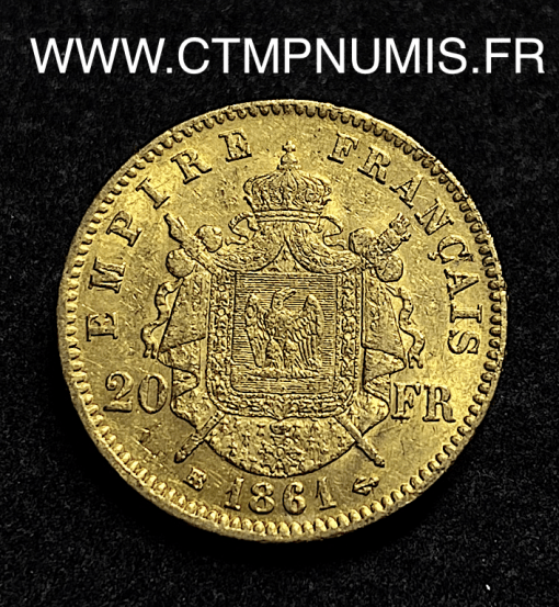 ,MONNAIE,EMPIRE,20,FRANCS,OR,NAPOLEON,III,1861,BB,STRASBOURG,