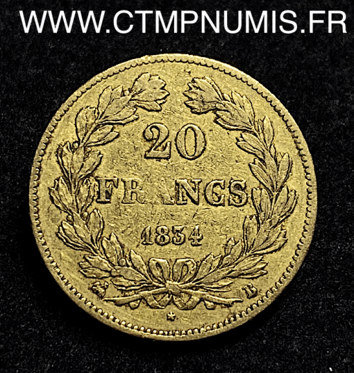 ,MONNAIE,ROYALE,LOUIS,PHILIPPE,20,FRANCS,OR,1834,B,ROUEN,