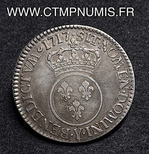 ,MONNAIE,ROYALE,LOUIS,XV,1/2,ECU,ARGENT,VERTUGADIN,1717,Y,BOURGES,